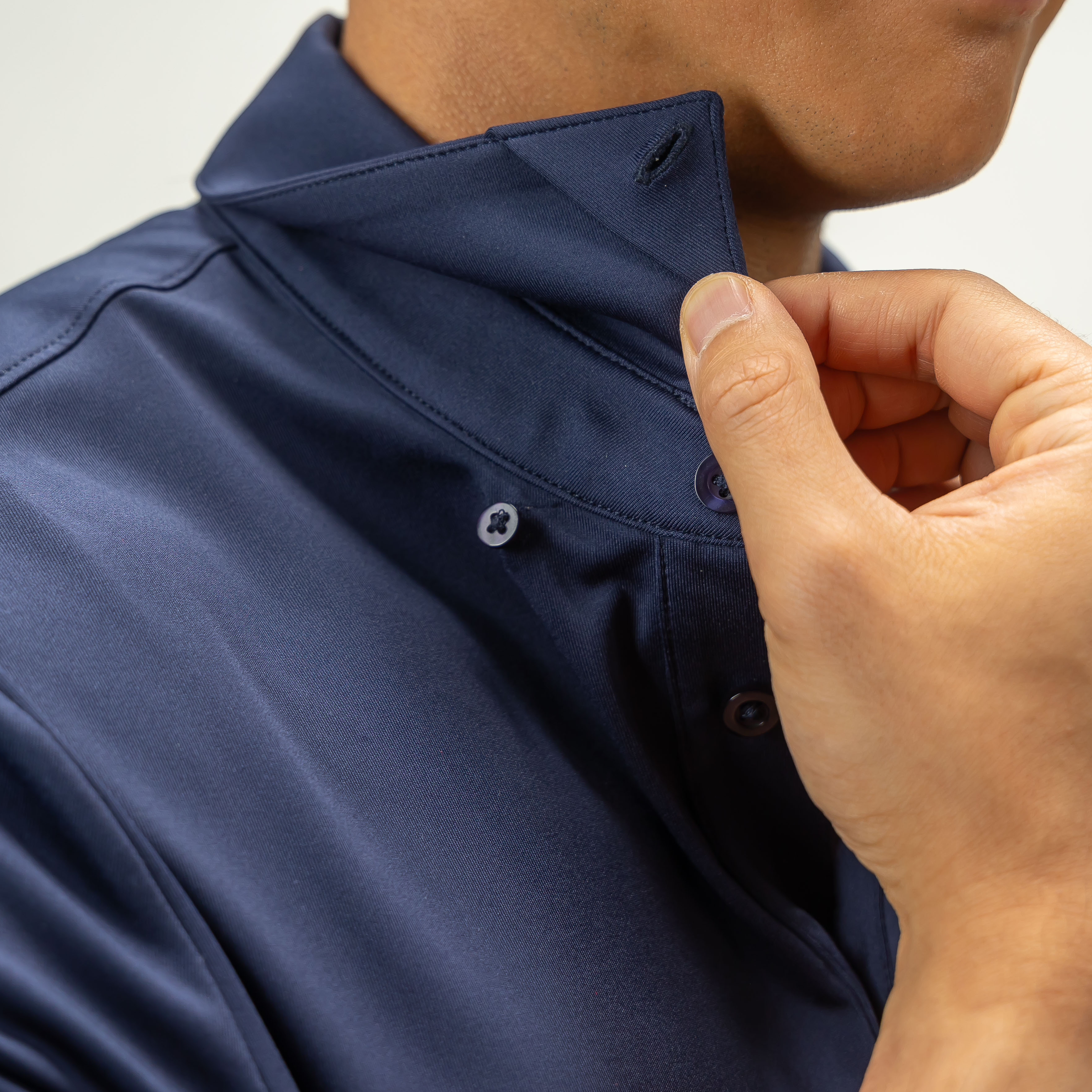 Navy Blue Performance Polo, hidden button down