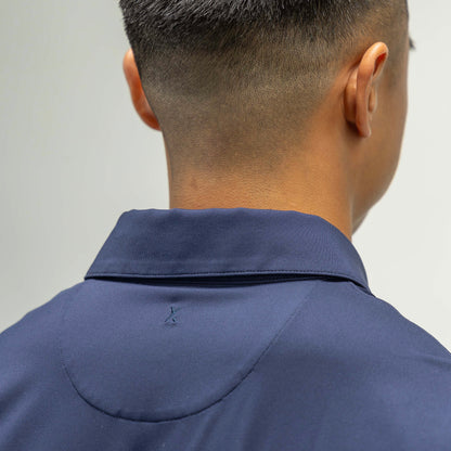 Navy Blue Performance Polo, back logo placement